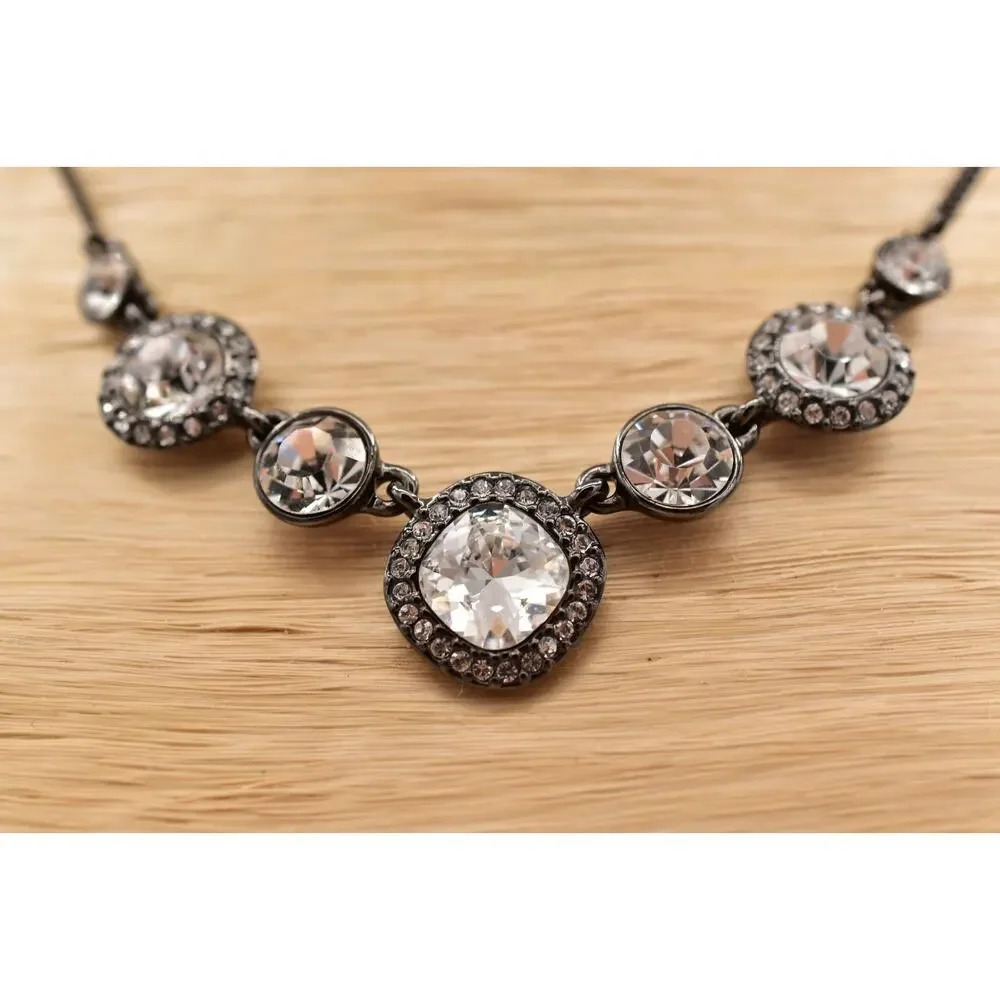 Givenchy Vintage Crystal Necklace Collar Sparkling Rhinestone Gunmetal Y2K BinBL - Picture 11 of 12